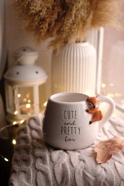 white mug with a little fox and words cute and pretty fox
