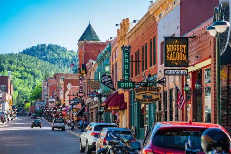 colorful Main Street in a small mountain town