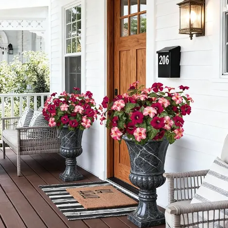 Artificial Flowers Fake Petunias Plants for Outdoor,4 Pcs Rose red Pink