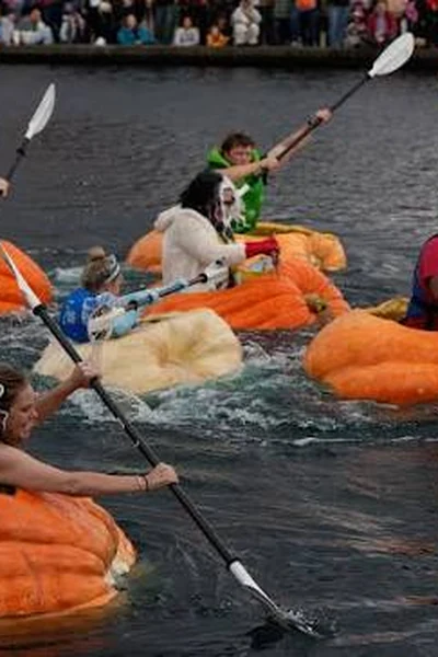 a pumpkin paddling group event